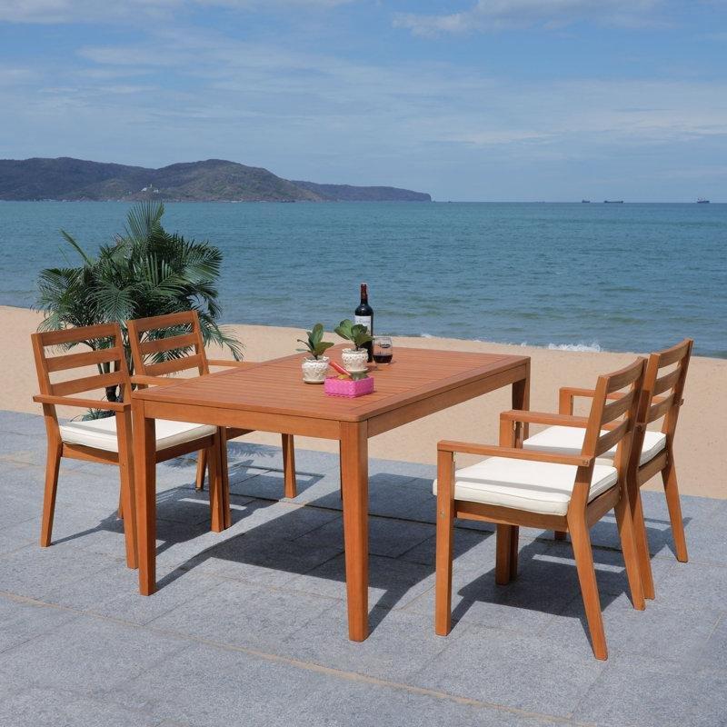Doğal Okaliptüs Ağacı Minderli 4 Kişilik Dikdörtgen Bahçe Masa Takımı - 152x95 cm - 213783