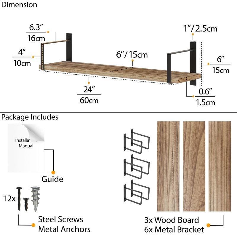 Doğal Paulownia Masif Ahşap 3lü Set Kır Evi Tasarım Duvar Rafı - 92 cm - 180630