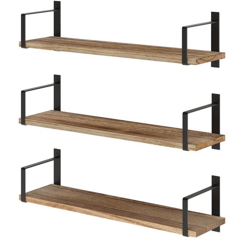 Doğal Paulownia Masif Ahşap 3lü Set Kır Evi Tasarım Duvar Rafı - 92 cm - 180630