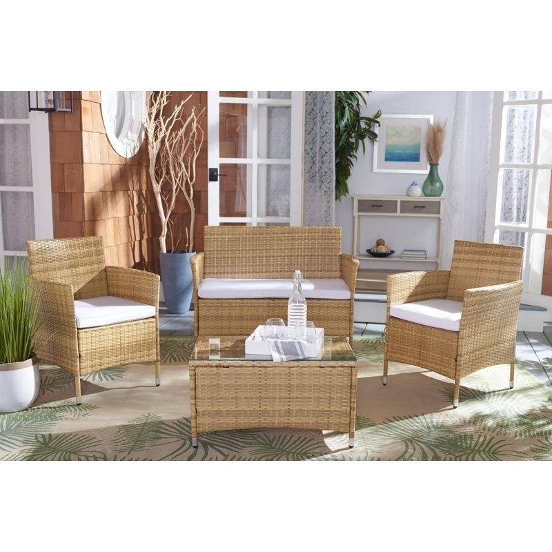 Doğal Rattan Cam Tablalı 4 Kişilik Bahçe Takımı - 209572