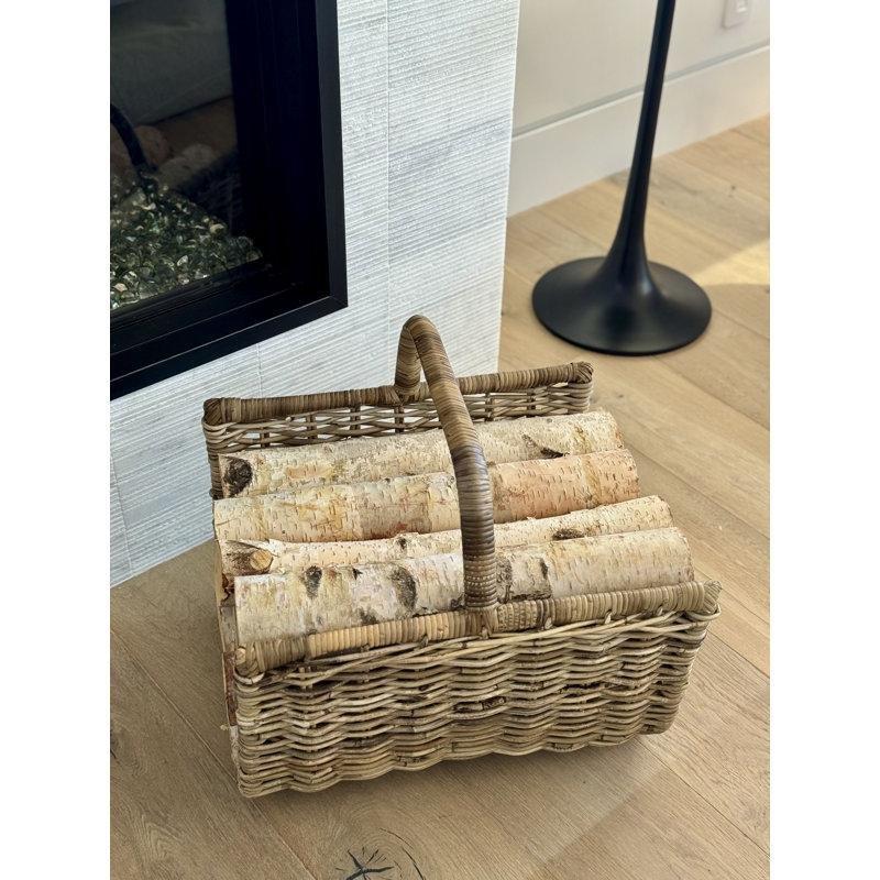 Doğal Rattan El Örgüsü Dikdörtgen Şömine Odunluk - 46x39 cm - 188760
