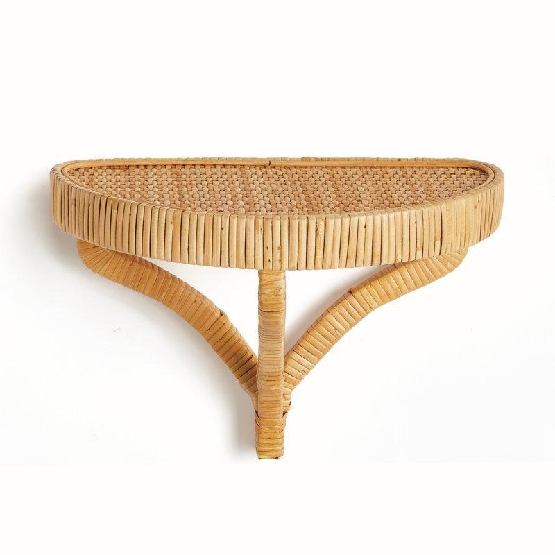 Doğal Rattan El Yapımı Yarım Daire Duvar Rafı - 34x18 cm - 179696