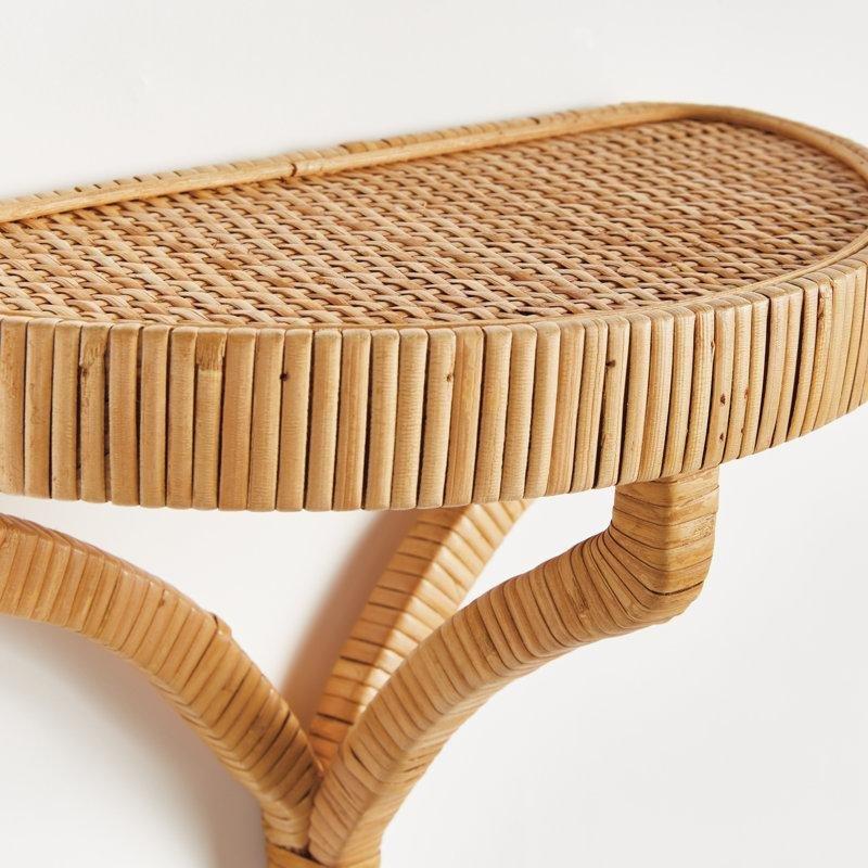 Doğal Rattan El Yapımı Yarım Daire Duvar Rafı - 34x18 cm - 179696