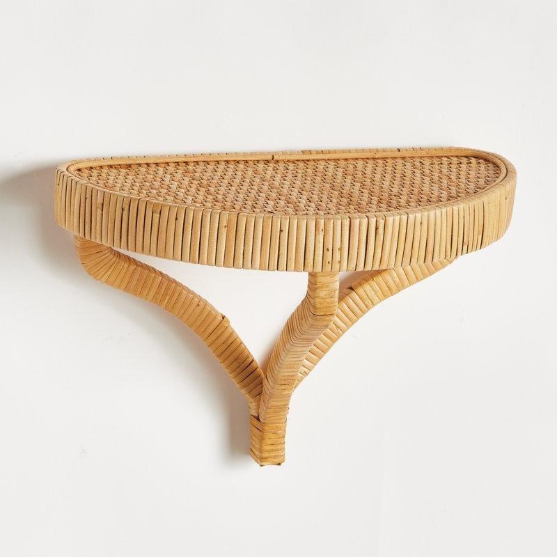 Doğal Rattan El Yapımı Yarım Daire Duvar Rafı - 34x18 cm - 179696