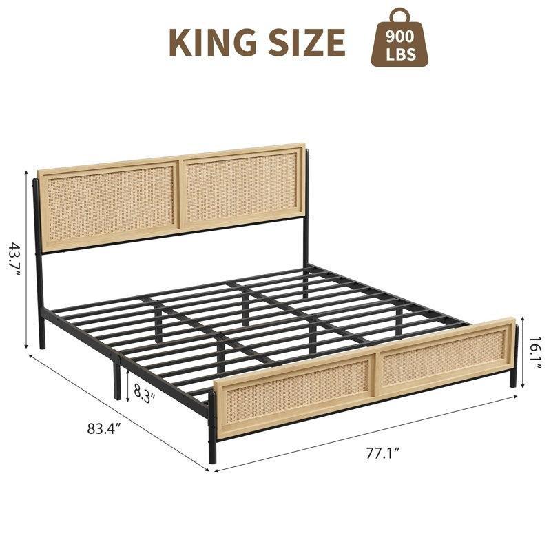 Doğal Rattan ve Ahşap El Örgüsü Başlıklı Bohem Karyola - King Size - 182085