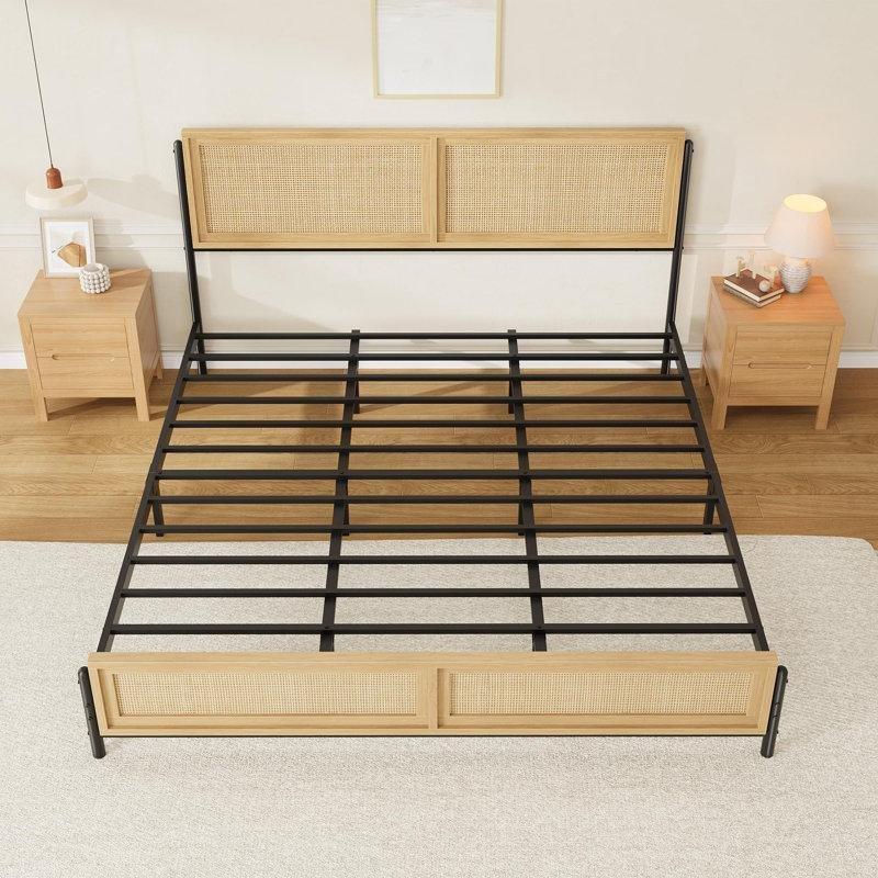 Doğal Rattan ve Ahşap El Örgüsü Başlıklı Bohem Karyola - King Size - 182085