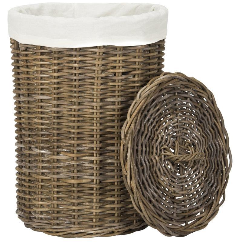 Doğal Rattan Yuvarlak Kapaklı Çıkarılabilir Astarlı 2li Çamaşır Sepeti Seti - 187565