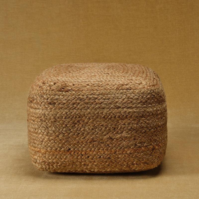Doğal Renk 100 Jüt El Dokuması Örgü Kare Puf - 46x46x31 cm - 164797