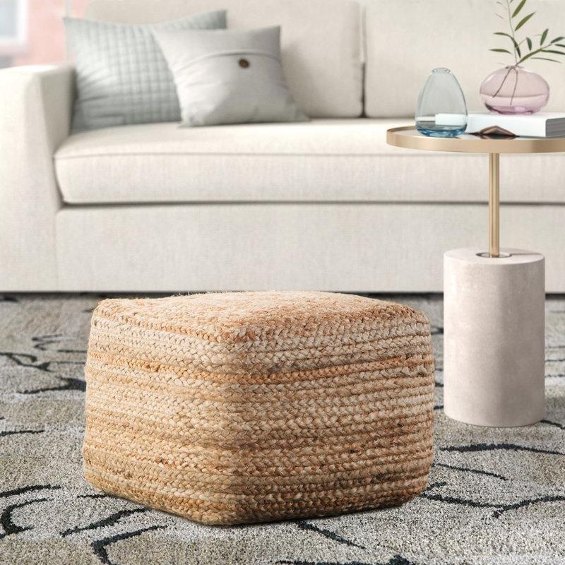 Doğal Renk 100 Jüt El Dokuması Örgü Kare Puf - 46x46x31 cm - 164797