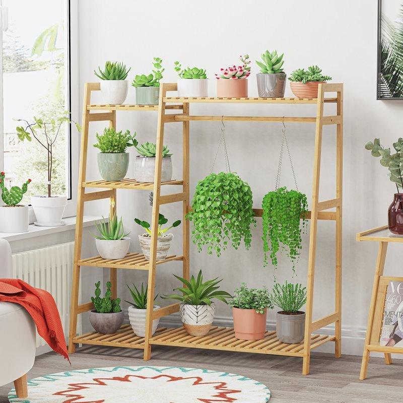 Doğal Renk Bambu 6 Raflı Trapez Çocuk Odası Ayaklı Askılık - 104 cm - 165415