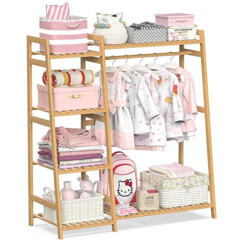 Doğal Renk Bambu 6 Raflı Trapez Çocuk Odası Ayaklı Askılık - 104 cm - 165415 Doğal Renk Bambu 6 Raflı Trapez Çocuk Odası Ayaklı Askılık - 104 cm - 165415