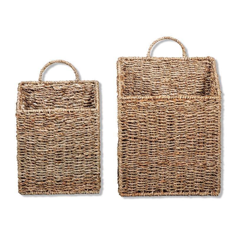 Doğal Renk Hasır İkili Set Sepetli Duvar Rafı - 34 cm - 179175