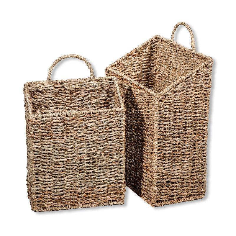 Doğal Renk Hasır İkili Set Sepetli Duvar Rafı - 34 cm - 179175