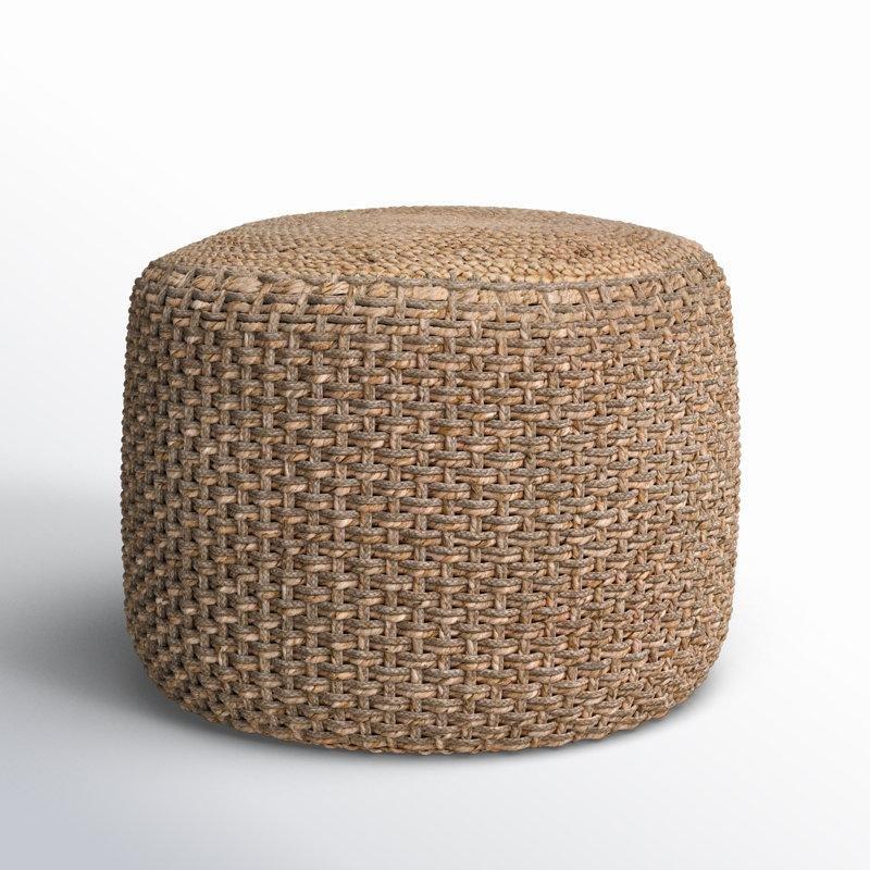 Doğal Renk Jüt ve Pamuk Geometrik Desenli Yuvarlak Puf - 61x41 cm - 164830