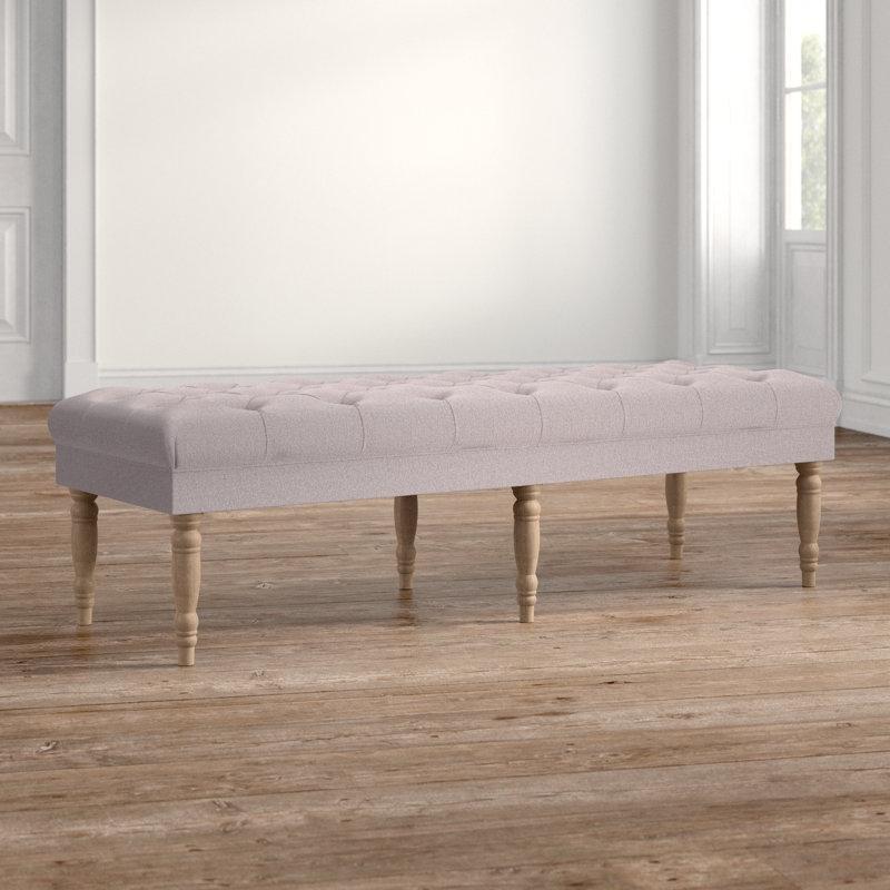 Doğal Renk Masif Ahşap Kapitoneli Tornalı Ayaklı Bench - 164 cm - 164398