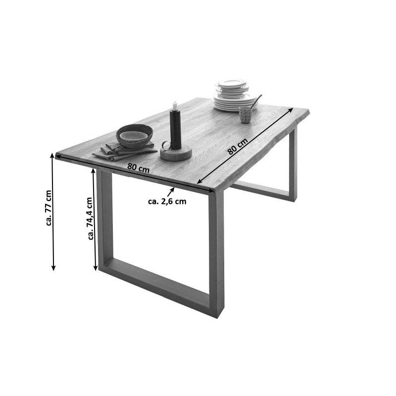 Doğal Renk Masif Akasya Doğal Kenarlı Gümüş Rengi U Ayaklı Bohem Yemek Masası - 80x80 cm - 236939