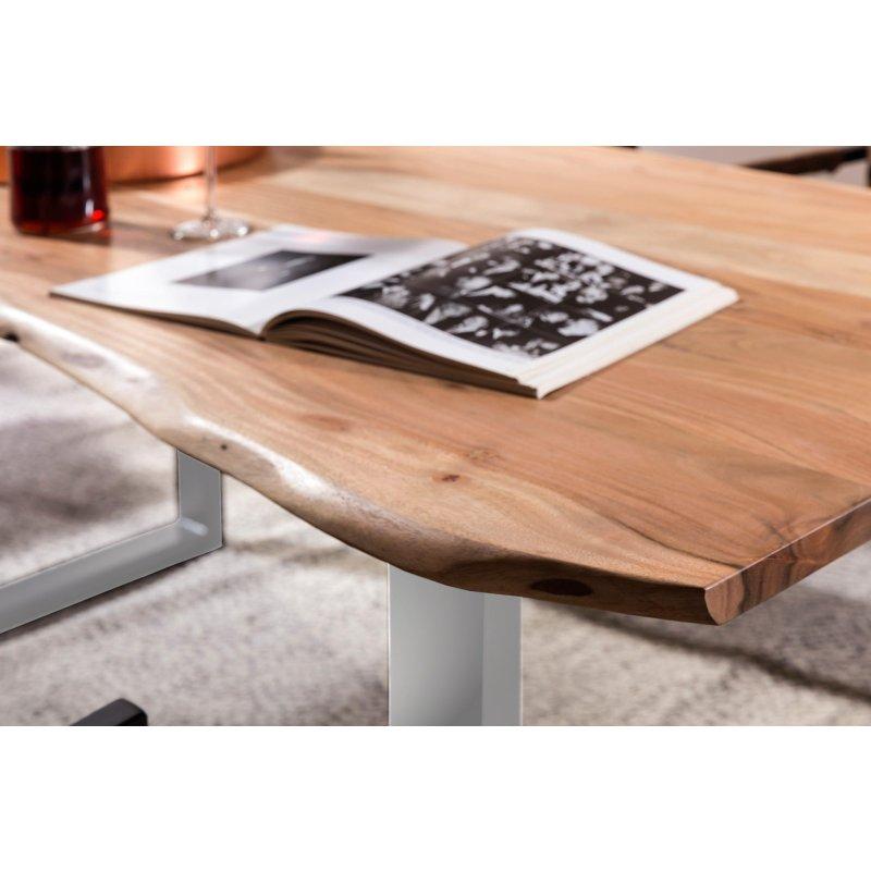 Doğal Renk Masif Akasya Doğal Kenarlı Gümüş Rengi U Ayaklı Bohem Yemek Masası - 80x80 cm - 236939