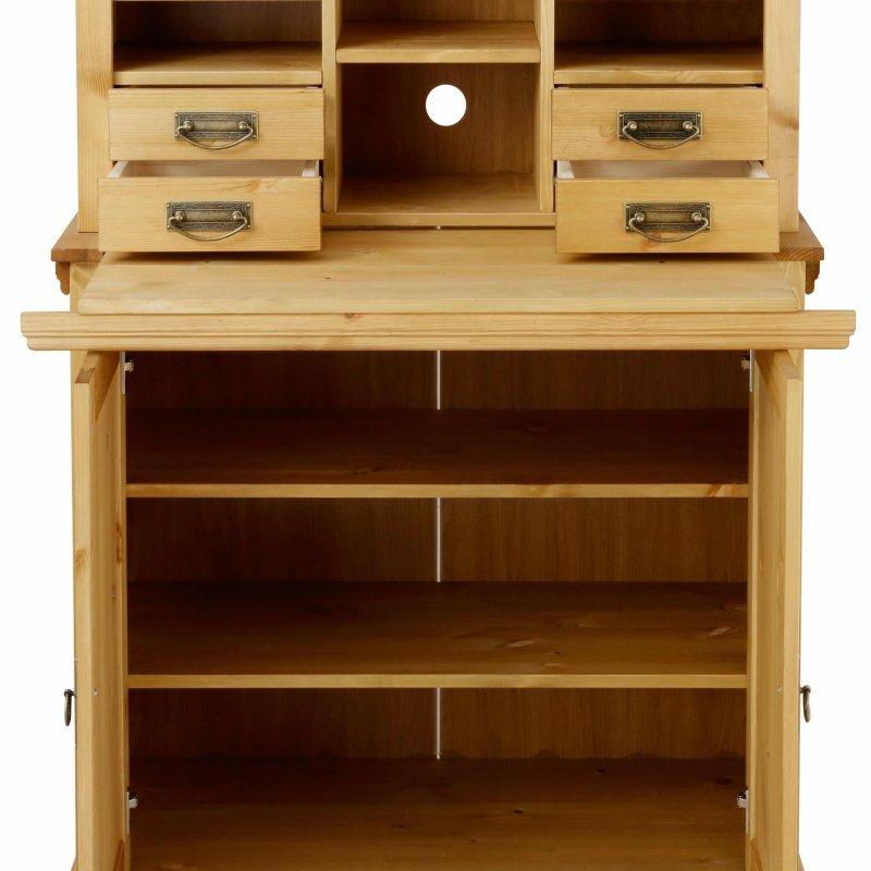 Doğal Renk Masif Çam Ağacı 4 Çekmeceli 2 Kapaklı Vintage Çalışma Masası - 89 cm - 235042
