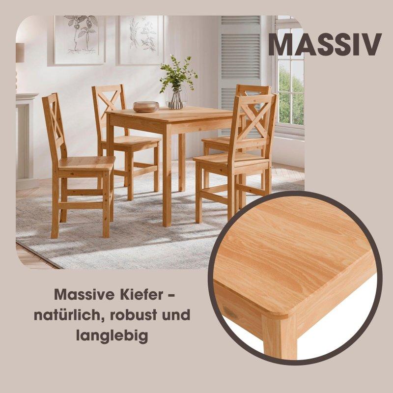 Doğal Renk Masif Çam Dikdörtgen Mat Bohem Yemek Masası - 120x80 cm - 236282