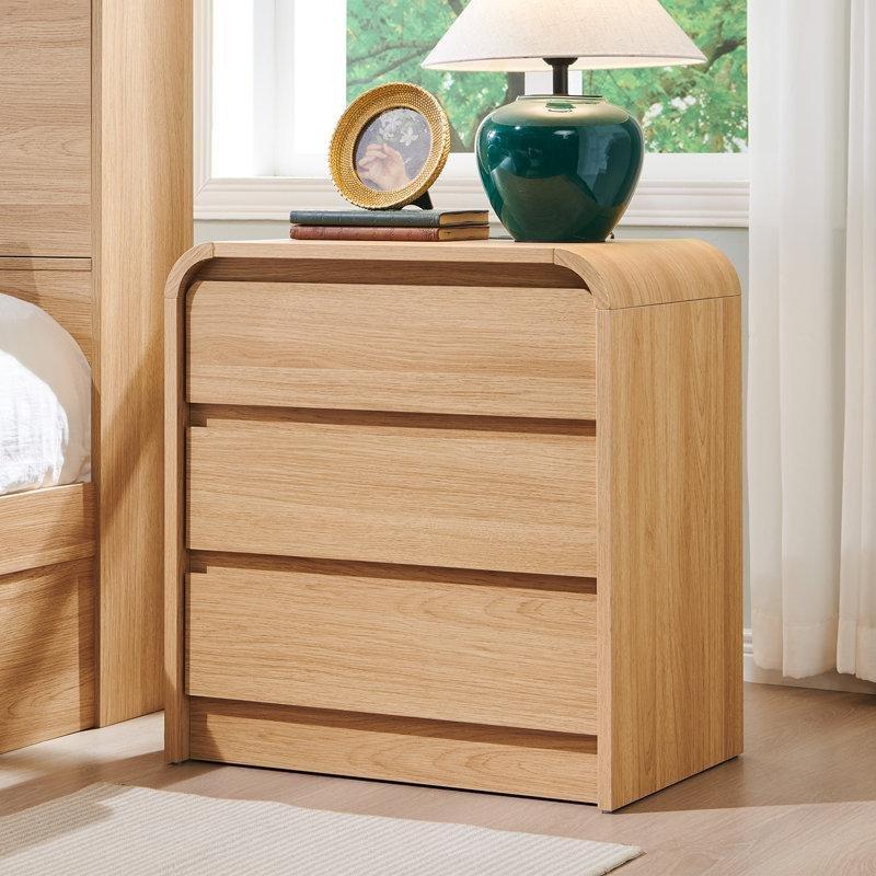 Doğal Renk MDF Prizli ve USBli Üç Çekmeceli Kavisli Komodin - 60 cm - 223872