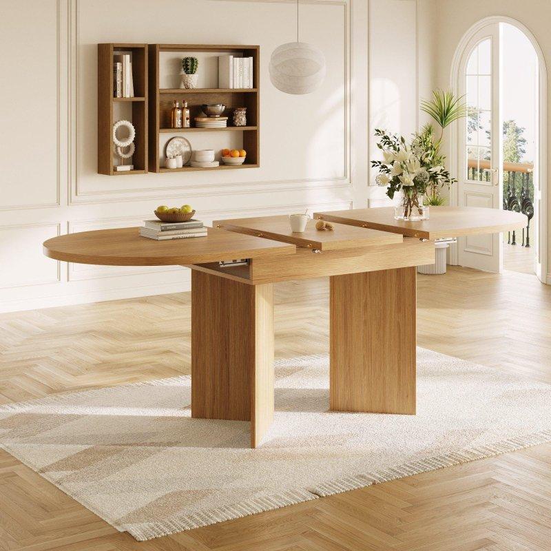 Doğal Renk Sunta Büyüyebilen Oval Bohem Yemek Masası - 120-160 cm - 236969
