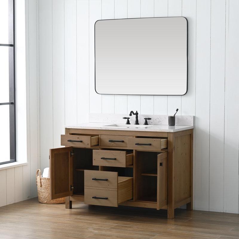 Dokulu Doğal Masif Ahşap Çekmeceli Banyo Lavabo Dolabı - 122 cm - 200649