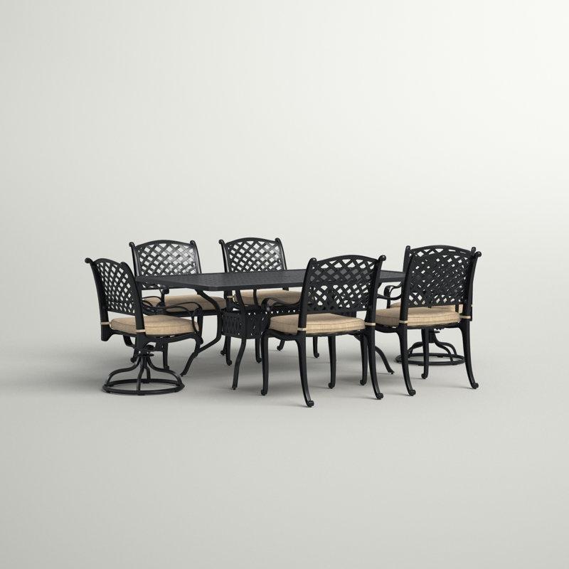 Döküm Alüminyum 7 Parça Döner Sandalyeli ve Minderli Bahçe Masa Takımı - 183x107 cm - 213593