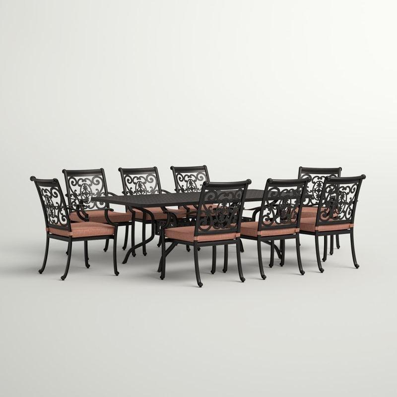 Döküm Alüminyum Minderli Şemsiye Delikli 8 Kişilik Bahçe Masa Takımı - 107x214 cm - 213519