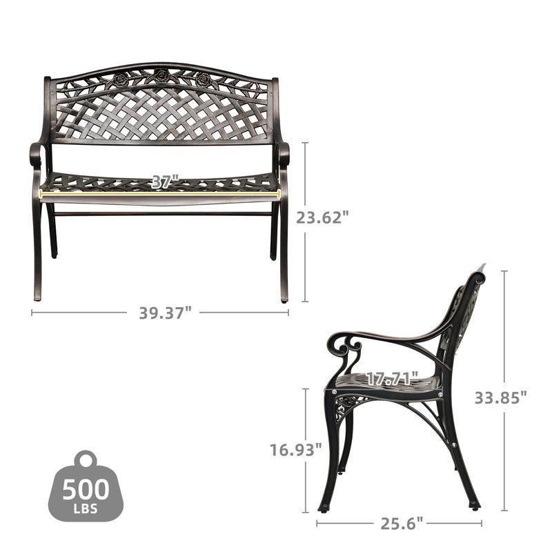 Döküm Alüminyum Victorian Tarzı Gül Desenli Bahçe Bankı - 100 cm - 172083