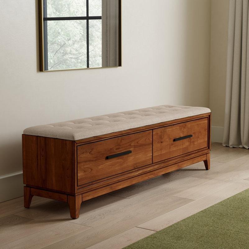 Döşemeli Kapitoneli Çekmeceli Masif Maun Bench - 150 cm - 164548