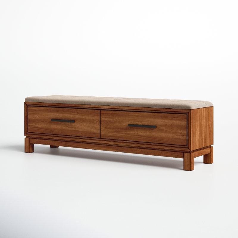 Döşemeli Kapitoneli Çekmeceli Masif Maun Bench - 150 cm - 164548