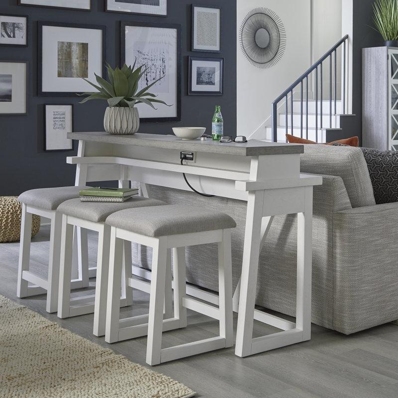 Driftwood ve Kırık Beyaz Masif Ahşap Şarj Üniteli Koltuk Arkası Dresuar Seti - 183x46 cm - 217849