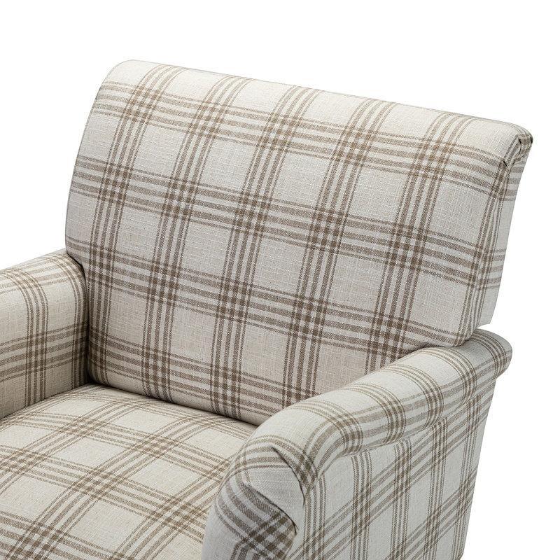 Ekose Desenli Polyester Masif Ahşap Ayaklı 2li Set Tekli Koltuk - 75 cm - 204659