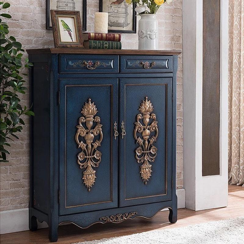 El Oyması Masif Kauçuk Ağacı Çekmeceli Vintage Ayakkabılık - 100x39x120 cm - 227542