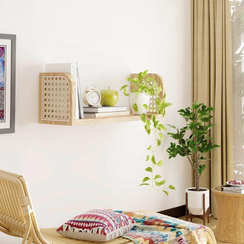 El Yapımı Rattan Çam Ağacı Askılı Duvar Rafı - 44 cm - 179563