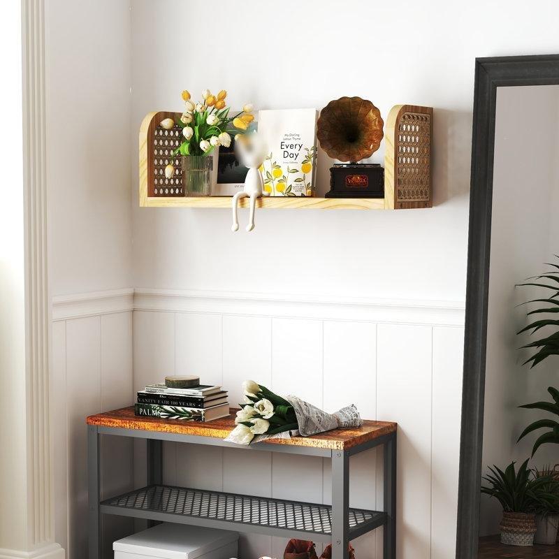 El Yapımı Rattan Çam Ağacı Askılı Duvar Rafı - 44 cm - 179563