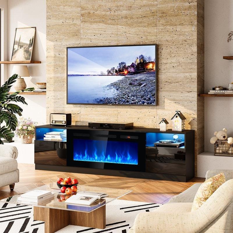 Elektrikli Şömineli Uzaktan Kumandalı 2 Kapaklı TV Ünitesi - 204 cm - 222350
