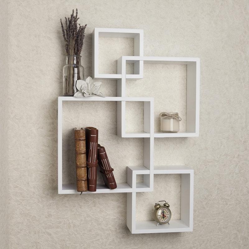 Endüstriyel Ahşap İç İçe Geçen Asimetrik Küp Duvar Rafı - 65x46x11 cm - 180174