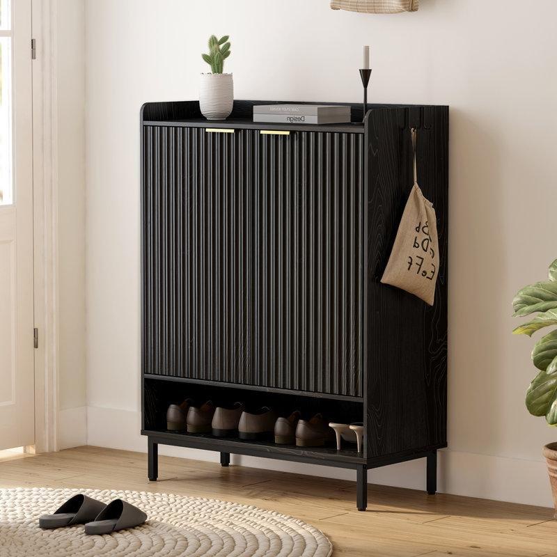 Endüstriyel Ahşap Kapaklı ve Ayarlanabilir Raflı Geniş Ayakkabılık - 81x107x38 cm - 228418