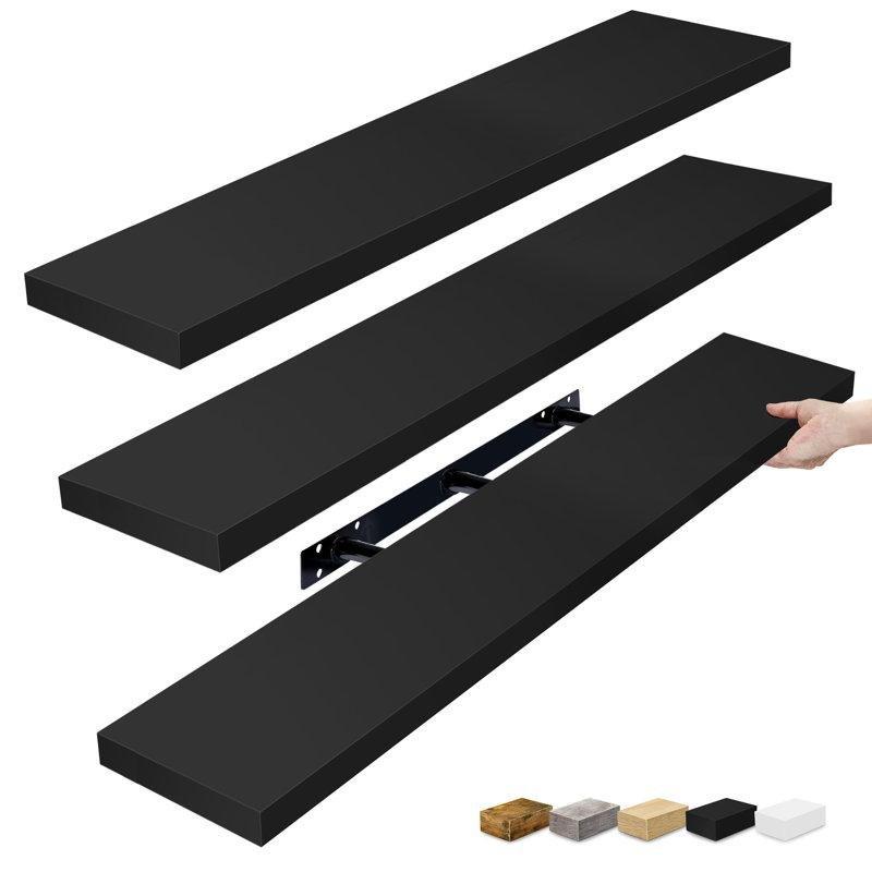 Endüstriyel Ahşap Mat Yüzeyli 3lü Set Ekstra Uzun Duvar Rafı - 120 cm - 180504