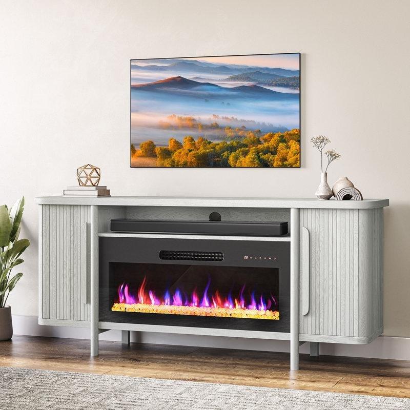 Endüstriyel Ahşap Şömineli Çıtalı Kapaklı TV Ünitesi - 168 cm - 220840