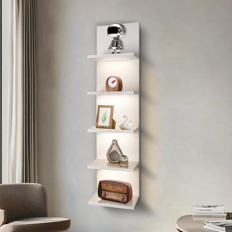 Endüstriyel Ahşap Uzaktan Kumandalı 5 Katlı LED Işıklı Duvar Rafı - 120x30 cm - 179956