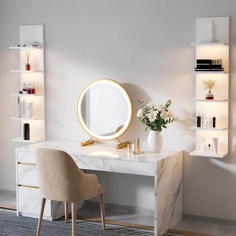 Endüstriyel Ahşap Uzaktan Kumandalı 5 Katlı LED Işıklı Duvar Rafı - 120x30 cm - 179956