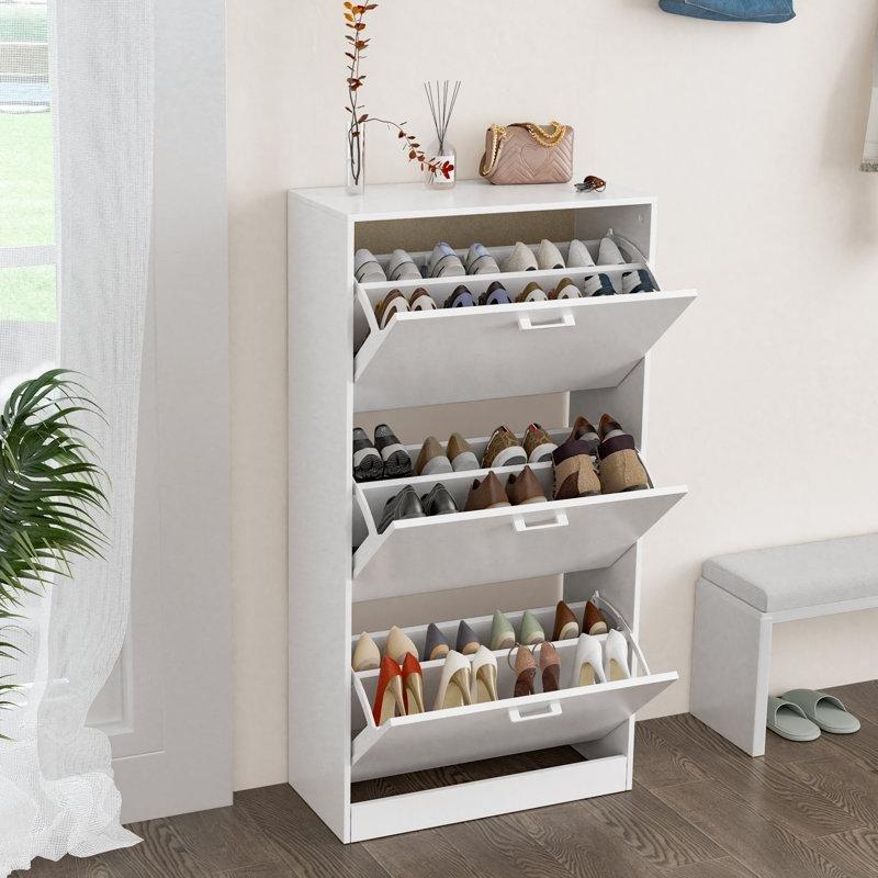 Endüstriyel Ahşap ve Metal 3 Düşer Kapaklı Ayarlanabilir Raflı Ayakkabılık - 60 cm - 228965
