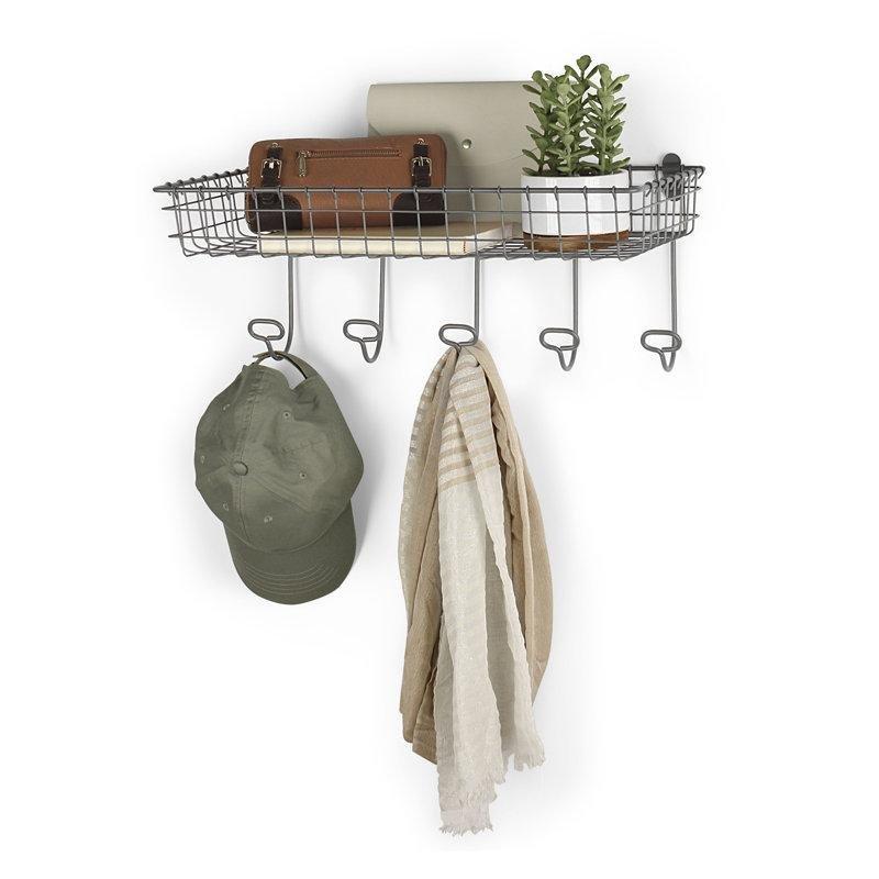 Endüstriyel Gri Metal 5 Askılı Raflı Duvar Rafı - 49x26 cm - 179254
