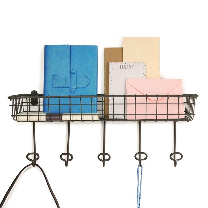 Endüstriyel Gri Metal 5 Askılı Raflı Duvar Rafı - 49x26 cm - 179254