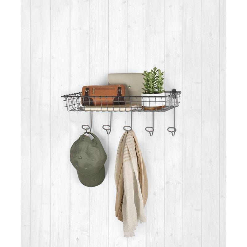 Endüstriyel Gri Metal 5 Askılı Raflı Duvar Rafı - 49x26 cm - 179254