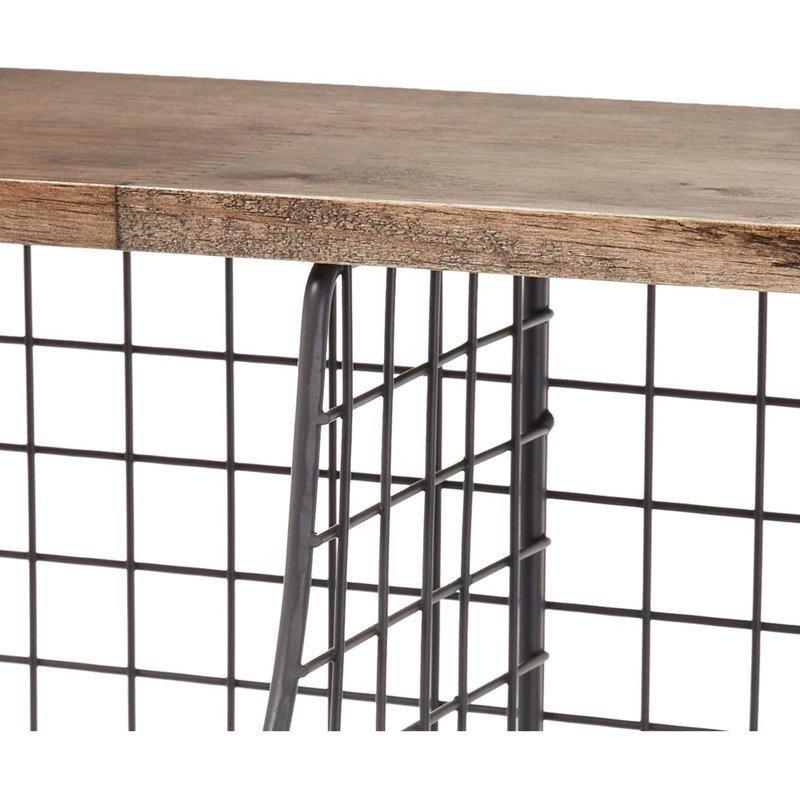 Endüstriyel Gri Metal ve Ahşap Sepetli Çift Bölmeli Duvar Rafı - 56x28 cm - 179434