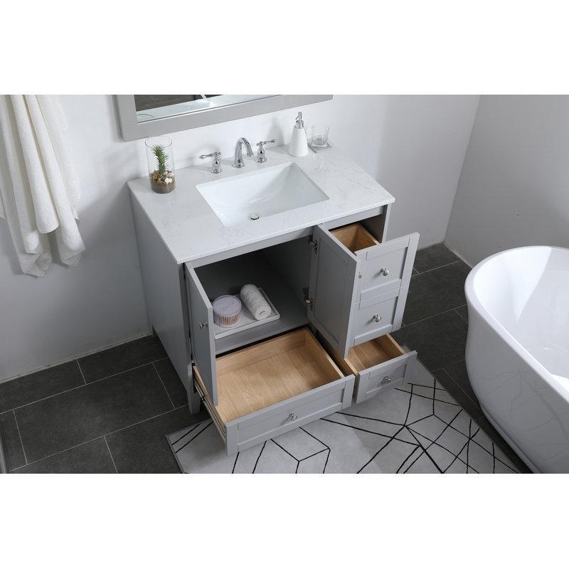 Endüstriyel Mermer Tezgahlı Ahşap Yavaş Kapanır Çekmeceli Ayaklı Banyo Lavabo Dolabı - 92 cm - 199321