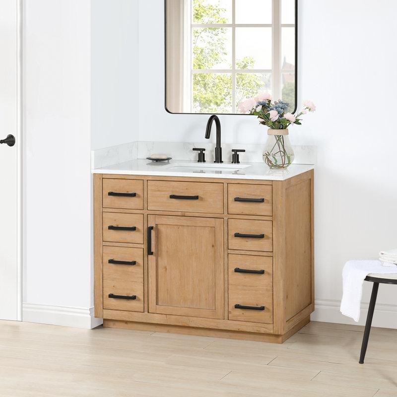 Endüstriyel Taş Tezgahlı Beyaz Masif Ahşap Yavaş Kapanır Çekmeceli Banyo Lavabo Dolabı - 107 cm - 201772